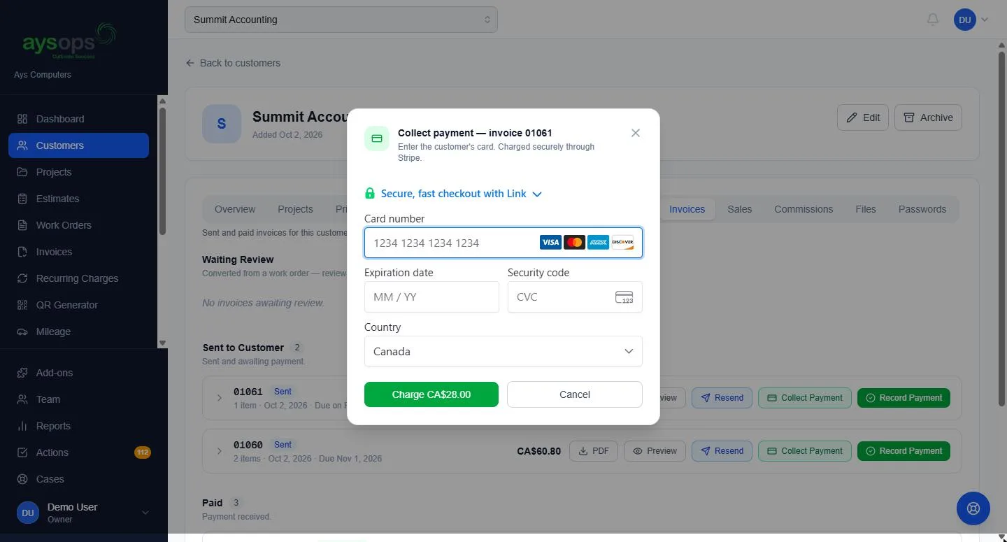 Collect payment: key in a card yourself, over the phone or at the counter
